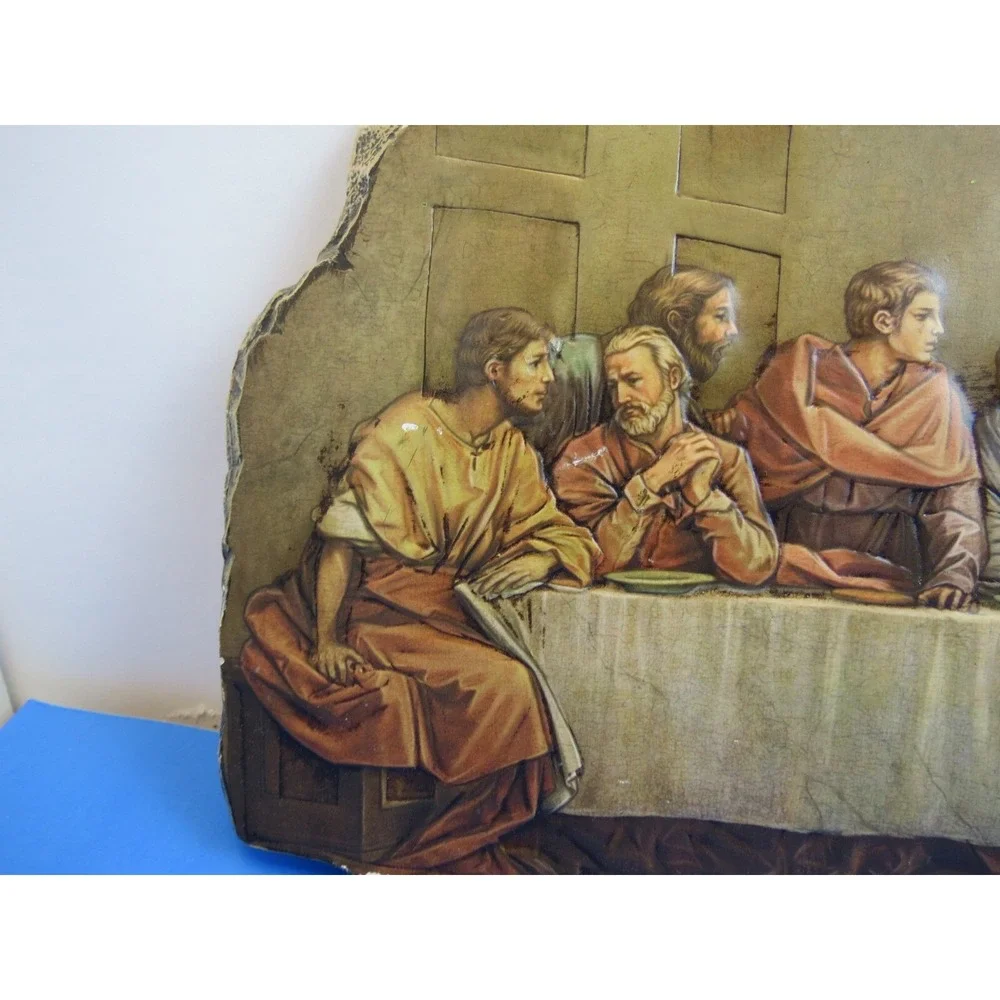 THE LAST SUPPER EXPOSED EDGED 17.5 INCH RAISED ART RESIN STONE WALL PLAQUE